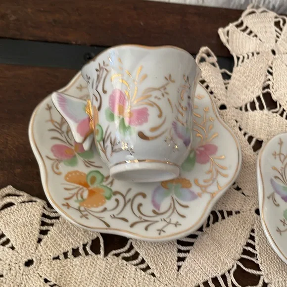 Formalities by Baum Bros Pastel Butterflies Gold Rim 2½ Oz Tea Cup & Saucer Set
